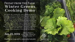 Friday from the Farm - Winter Greens Cooking Demo @ Millican Reserve